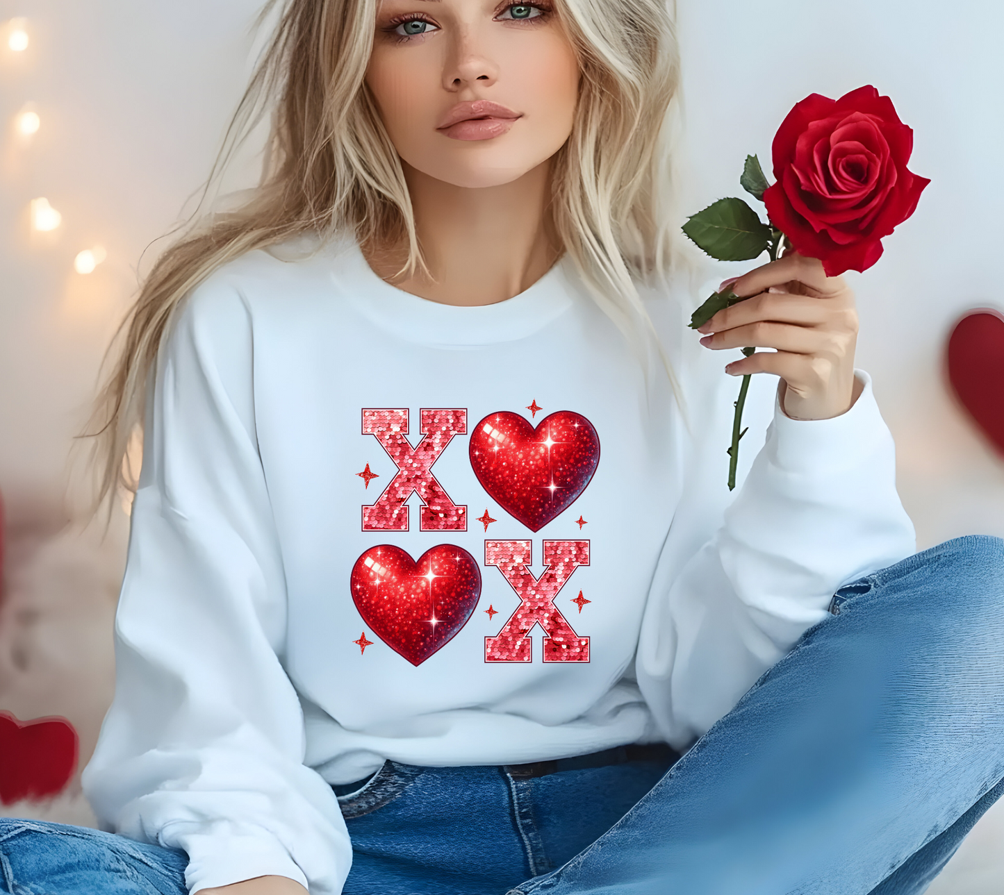 XoXo Red Disco Crewneck