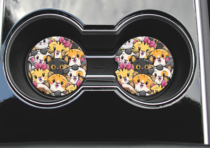 Cartoon Kitty Car Coasters