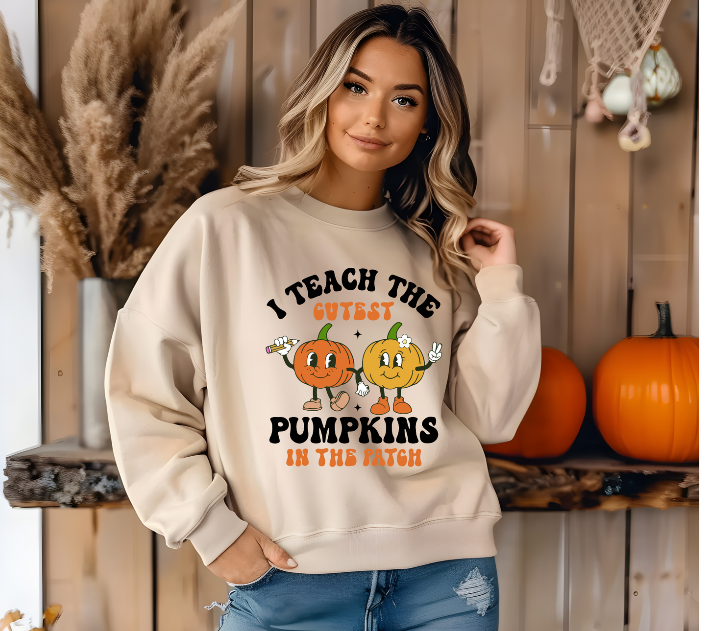 Teach Pumpkins Sand Crewneck