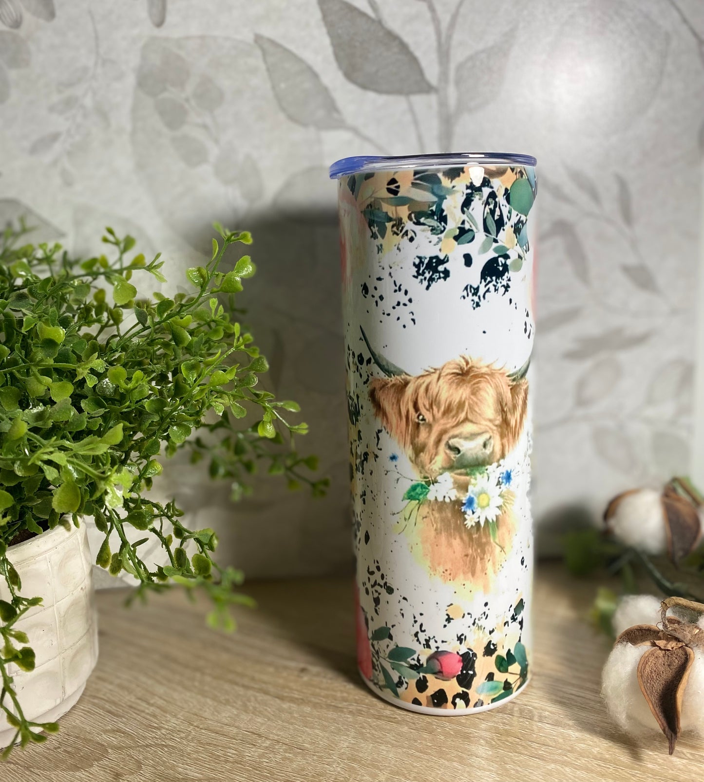 Oops Wild Floral Highland Cow 20 oz Tumbler